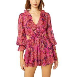 NWT Misa Los Angeles Azalea‎ Romper In Fuchsia Batik Cut Out Sides Size S